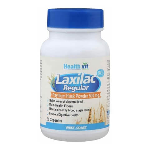 Healthvit Laxilac Regular Psyllium Husk Powder (500mg),  60 capsules 