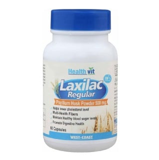 Healthvit Laxilac Regular Psyllium Husk Powder (500mg), 60 capsules