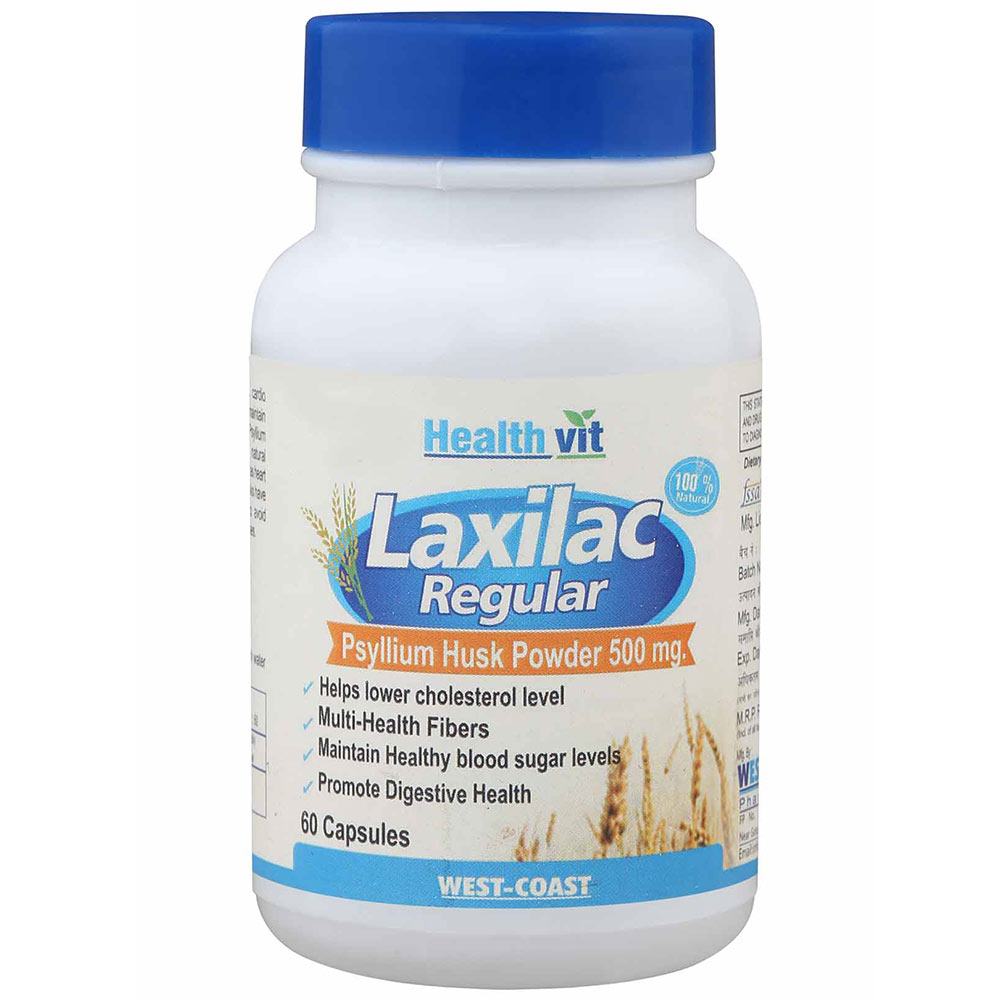 Healthvit Laxilac Regular Psyllium Husk Powder (500mg),  60 capsules 