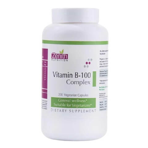 Zenith Nutrition Vitamin B-100 Complex,  200 capsules  Unflavoured 