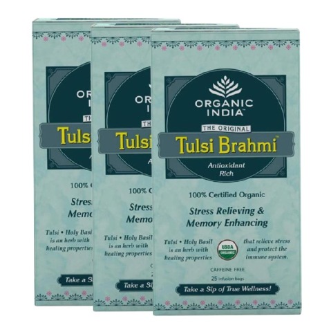 Organic India Tulsi Brahmi Tea, Unflavoured 25 Piece(s)/Pack - Pack of 3