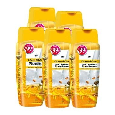 Charm & Glow Milk, Almond & Honey Shampoo, 350 ml Root Nourishment - Pack of 5 Charm & Glow Milk, Almond & Honey Shampoo, 350 ml Root Nourishment - Pack of 5