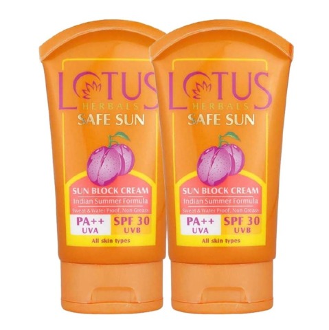 Lotus Herbals Safe Sun Block Cream PA++, 100 g for All Skin - Pack of 2 Lotus Herbals Safe Sun Block Cream PA++, 100 g for All Skin - Pack of 2