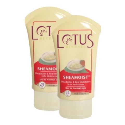 Lotus Herbals Shea Butter & Real Strawberry Moisturiser, 60 g Dry to Normal Skin - Pack of 2 Lotus Herbals Shea Butter & Real Strawberry Moisturiser, 60 g Dry to Normal Skin - Pack of 2