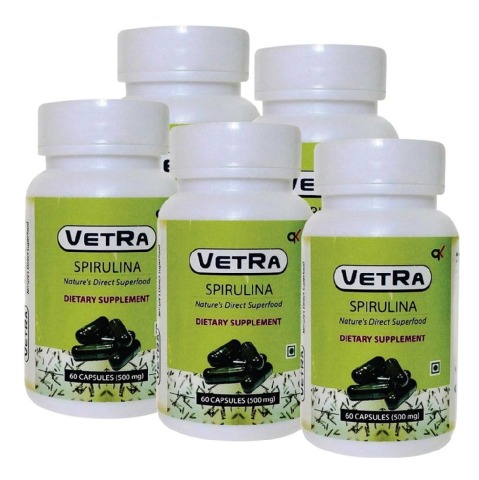 Vetra Spirulina (500 mg) - Pack of 5 60 capsules Vetra Spirulina (500 mg) - Pack of 5 60 capsules