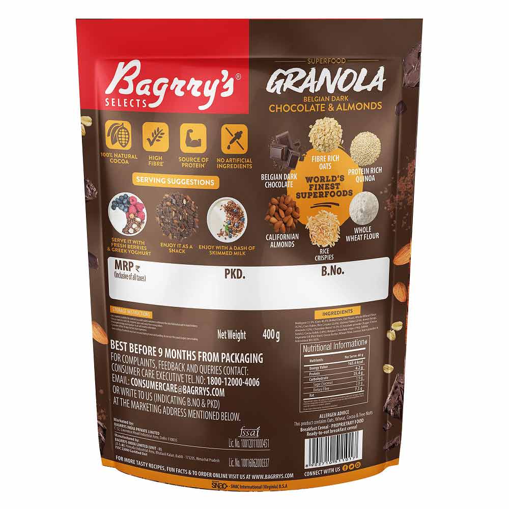 4 - Bagrrys Granola,  Belgian Dark Chocolate & Almonds  400 g 