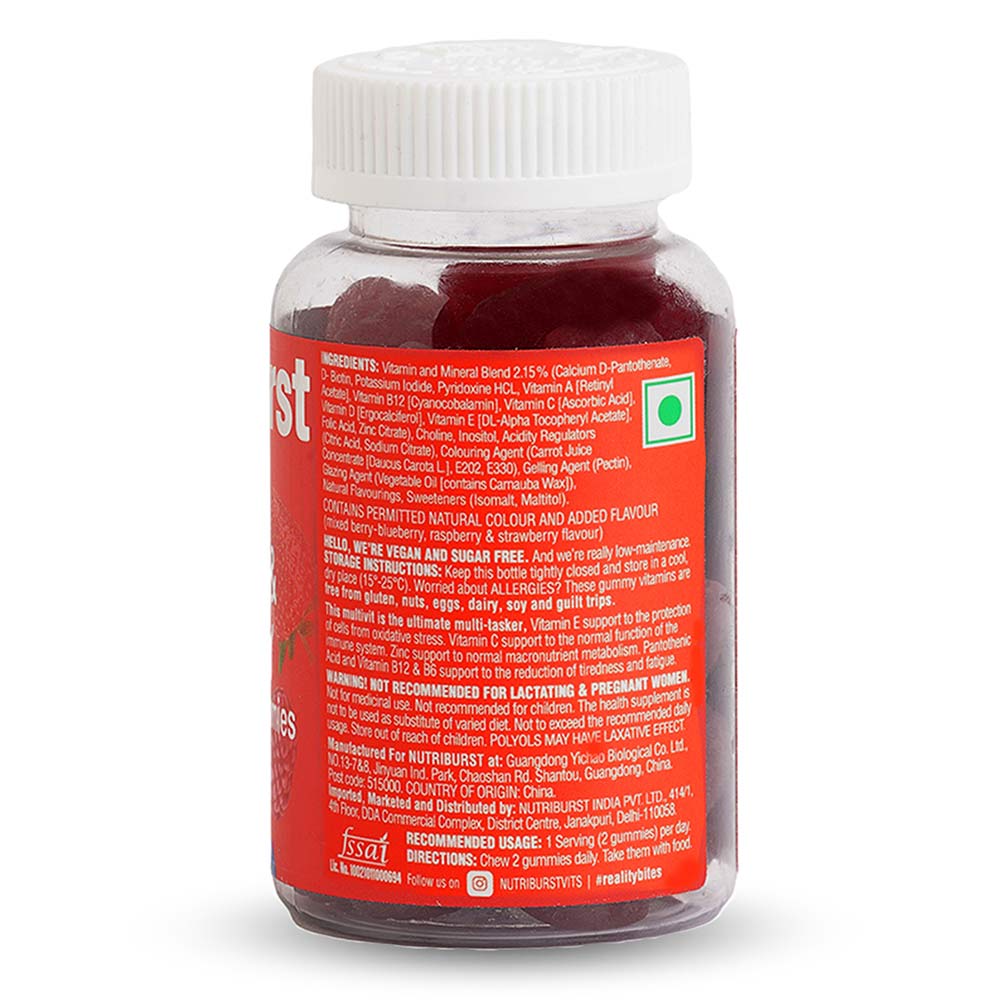 ingredients - Nutriburst Health & Vitality Multivitamins,  60 gummies  Natural Mixed Berry Pack of 2 