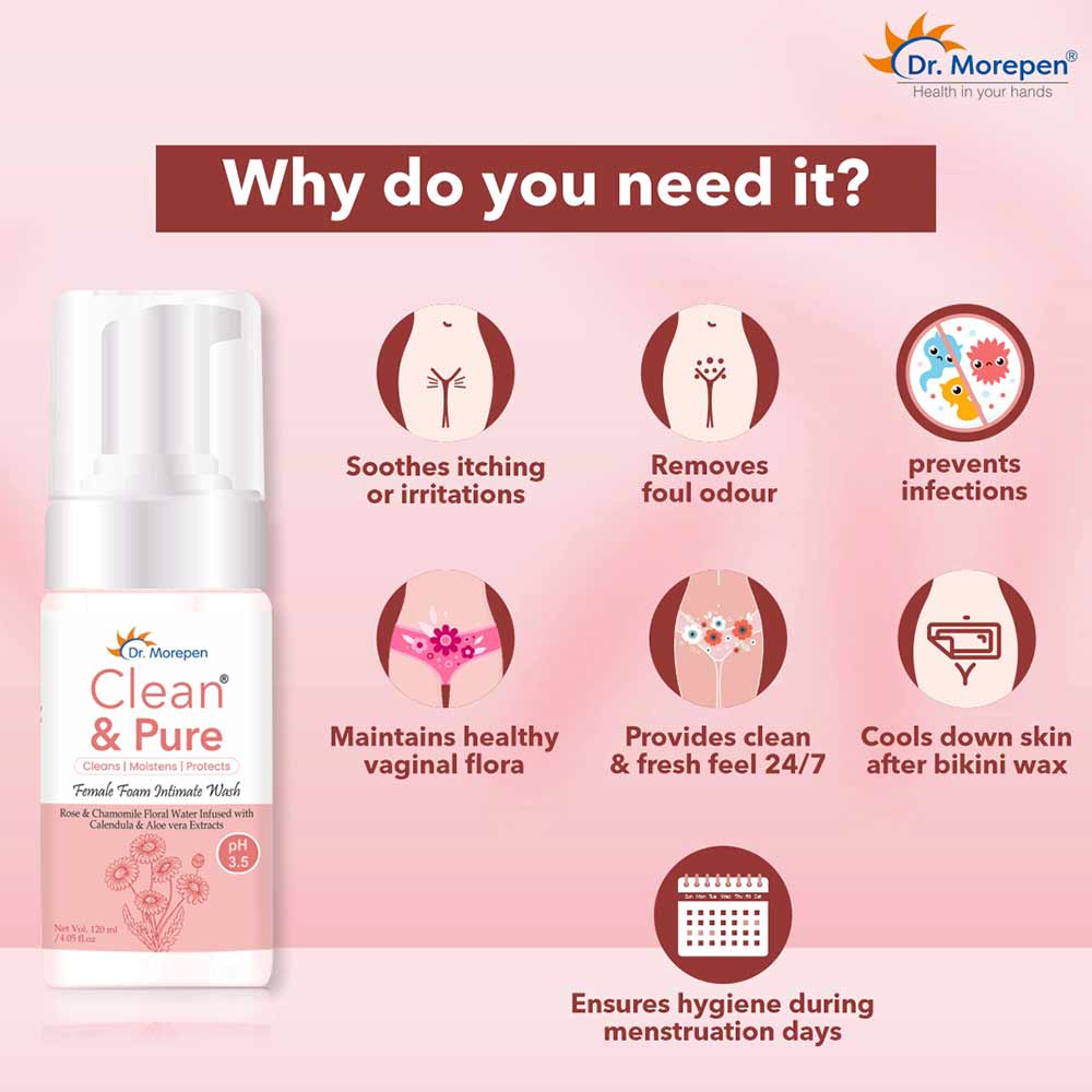 6 - Dr. Morepen Clean & Pure Female Foam Intimate Wash,  for Women  120 ml 