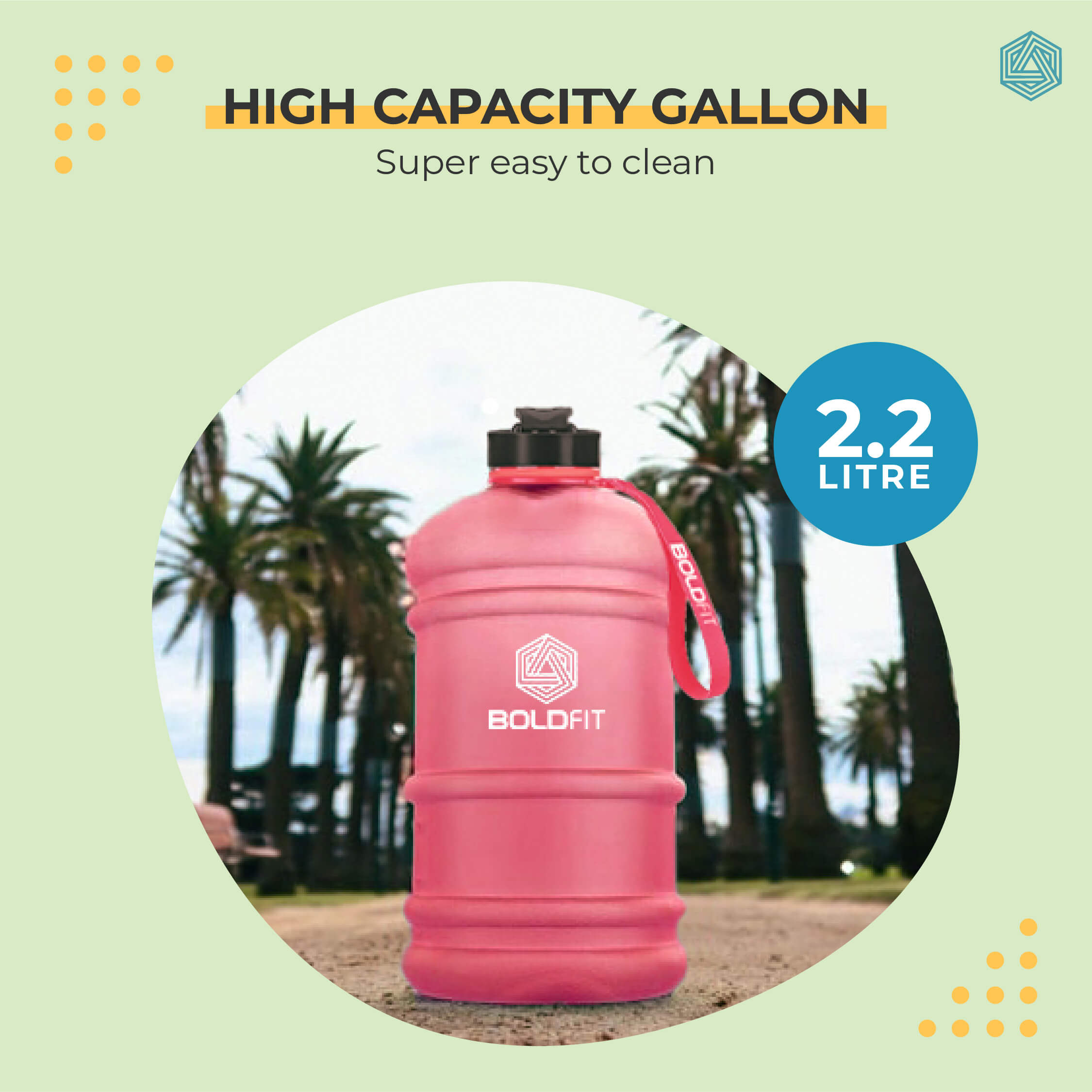6 - Boldfit Gym Gallon Water Jug Bottle,  Light Pink  2.2 L 
