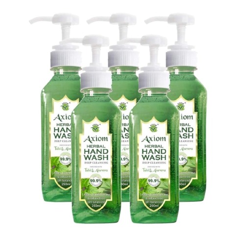Axiom Herbal Hand Wash,  Tulsi & Aloevera  250 ml  99.9% Germs Protection Pack of 5 