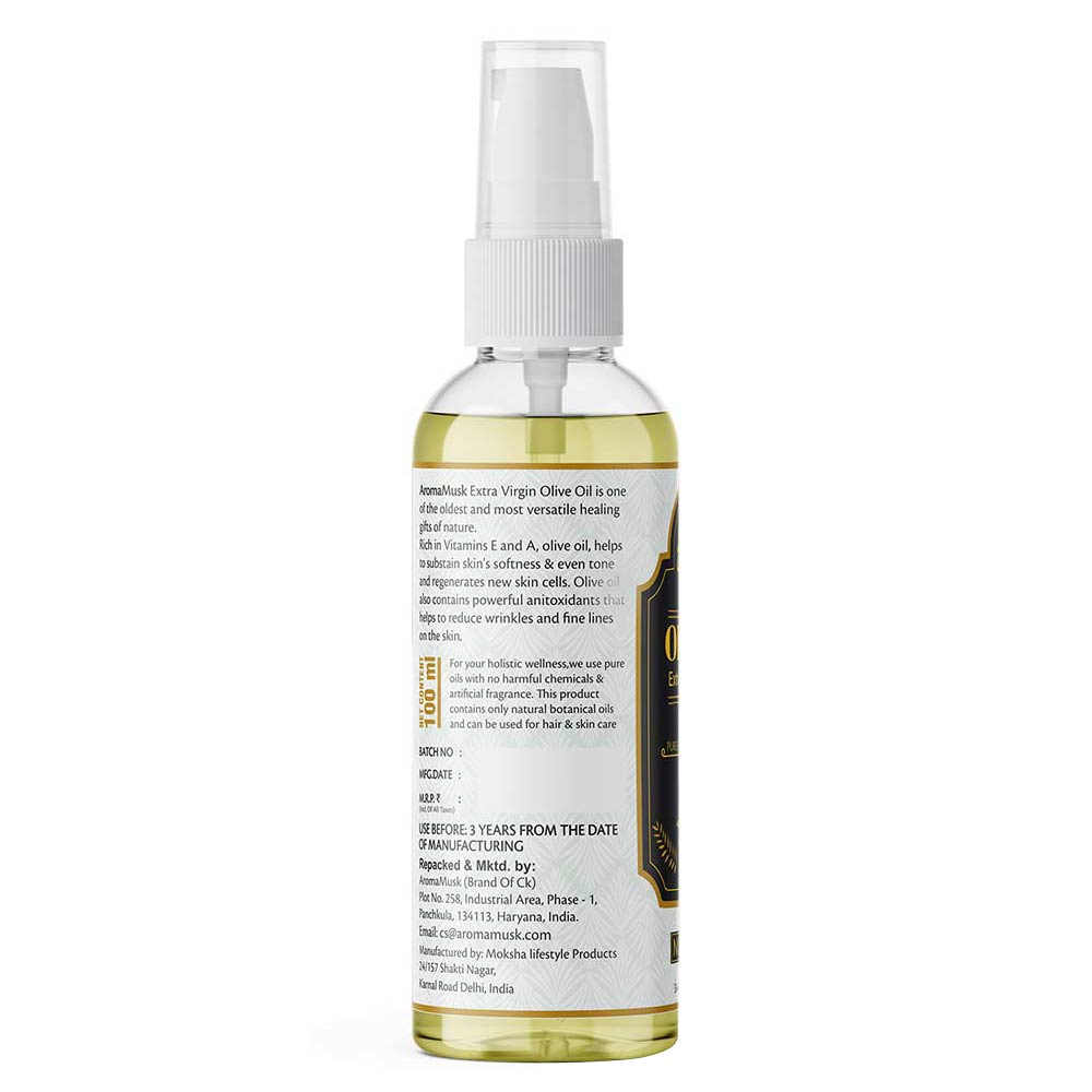 3 - AromaMusk Pure Cold Pressed Extra Virgin Olive Oil,  100 ml  For Hair & Skin 