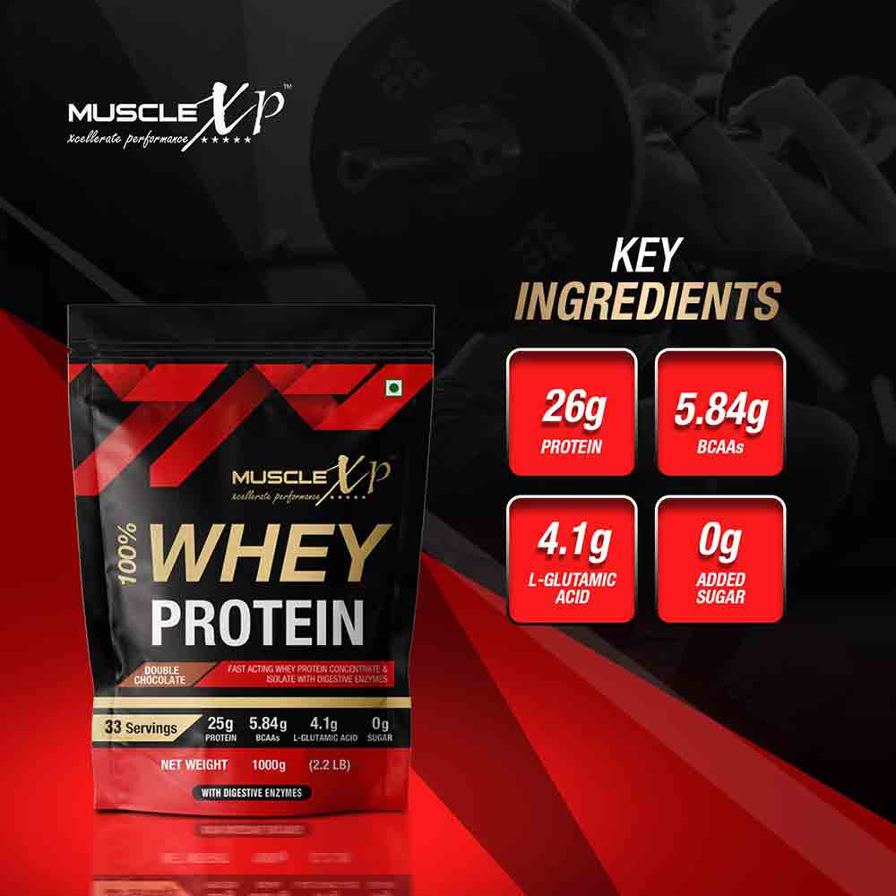 5 - MuscleXP 100% Whey Protein with Digestive Enzyme,  2.2 lb  Double Chocolate 