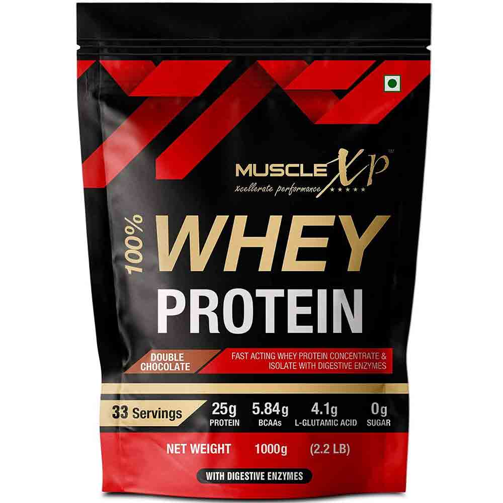 2 - MuscleXP 100% Whey Protein with Digestive Enzyme,  2.2 lb  Double Chocolate Pack of 2 