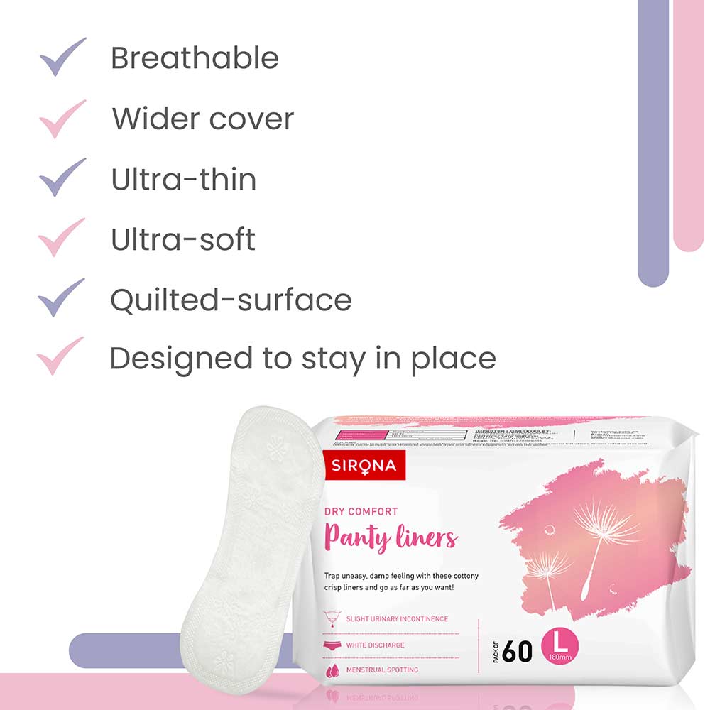 4 - Sirona Ultra-Thin Premium Panty Liners,  60 Piece(s)/Pack  Regular Flow (Large) 
