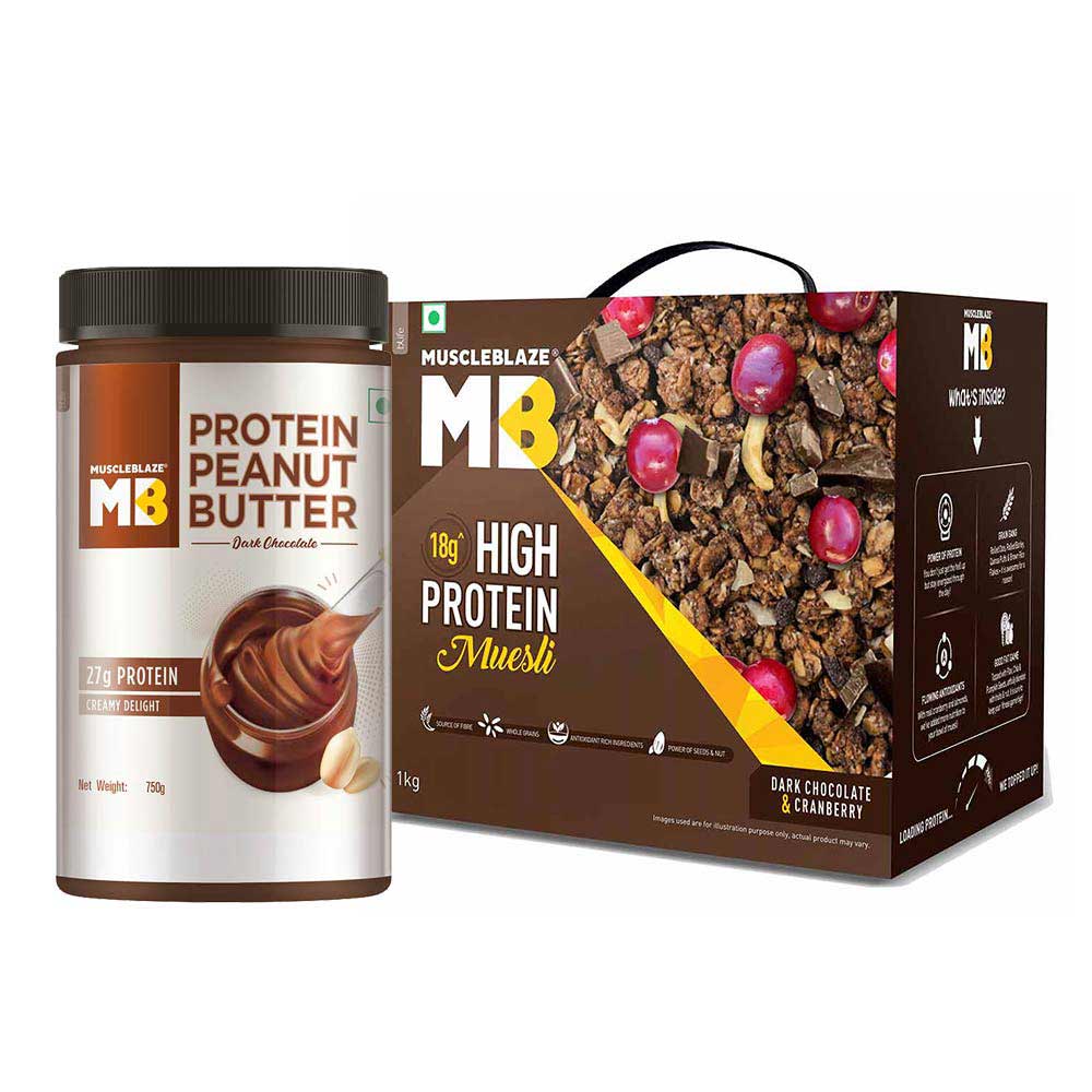 MuscleBlaze High Protein Muesli 1 kg & Peanut Butter 750g Combo Muscleblaze