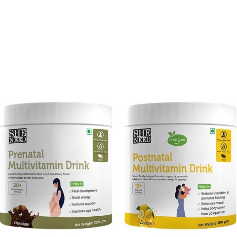 1 - SheNeed Prenatal Multivitamin Drink, 300 g Chocolate & Lemon Combo