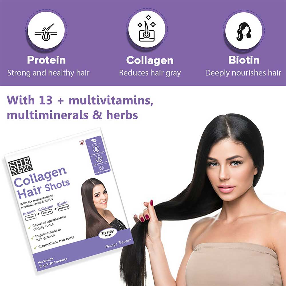 4 - SheNeed Collagen Hair Shot,  30 sachets/pack  Orange 
