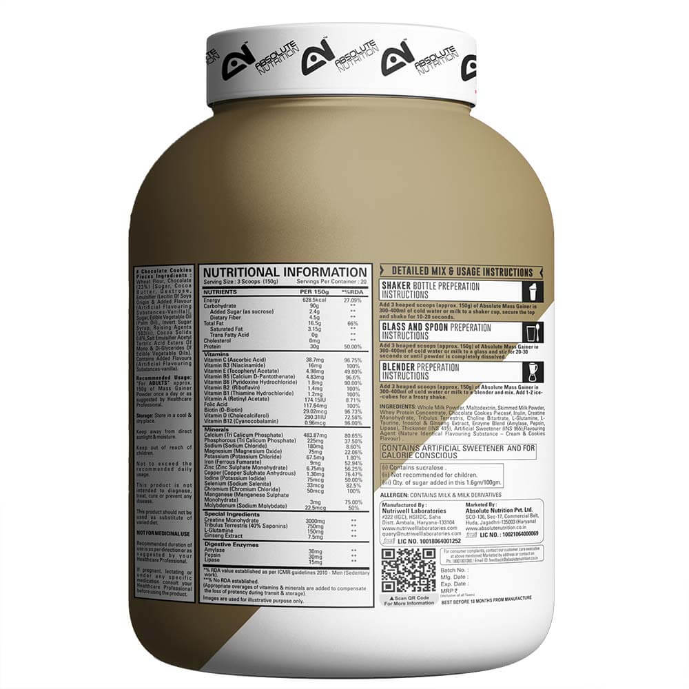 2 - Absolute Nutrition Mass Gainer,  6.6 lb  Cookies and Cream 