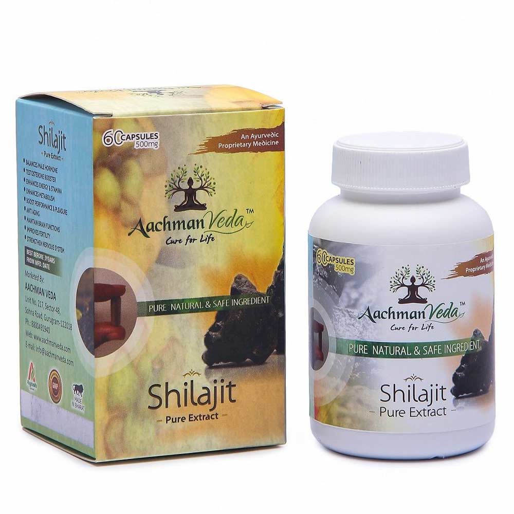 3 - Aachman Veda Shilajit 500 mg,  60 capsules 