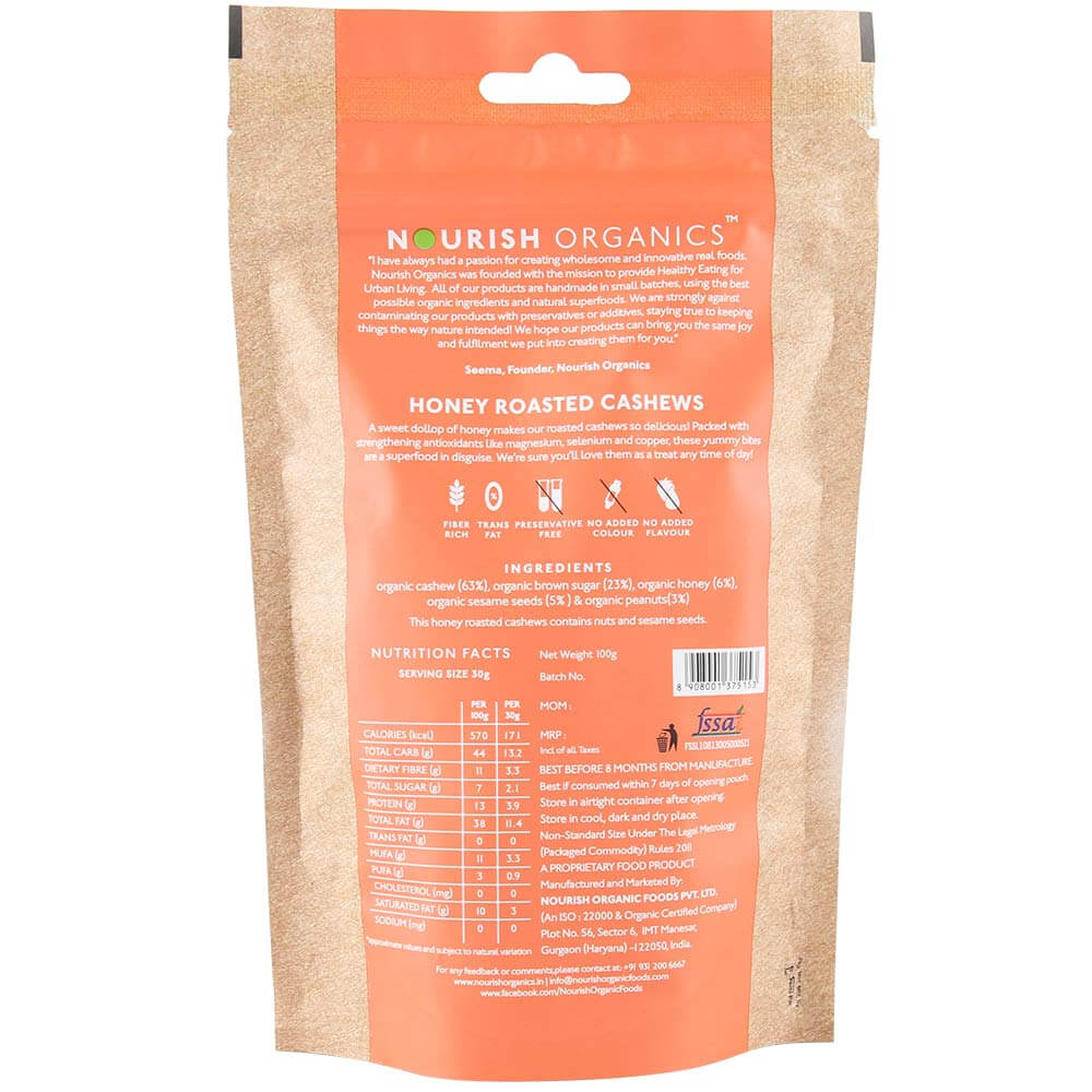 Nourish Organics Honey Roasted Cashews,  Unflavoured  0.100 kg 