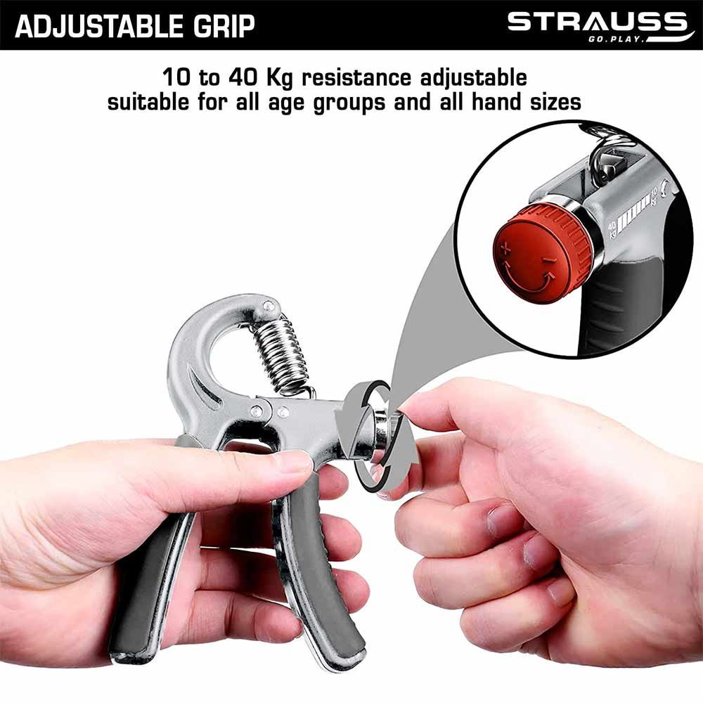 4 - Strauss Adjustable Hand Grip Strengthener,  Grey and Black 