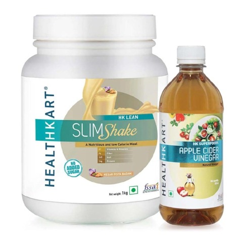 HealthKart SlimShake 1 kg Kesar Pista Badam & Apple Cider Vinegar, 0.5 L Natura Combo