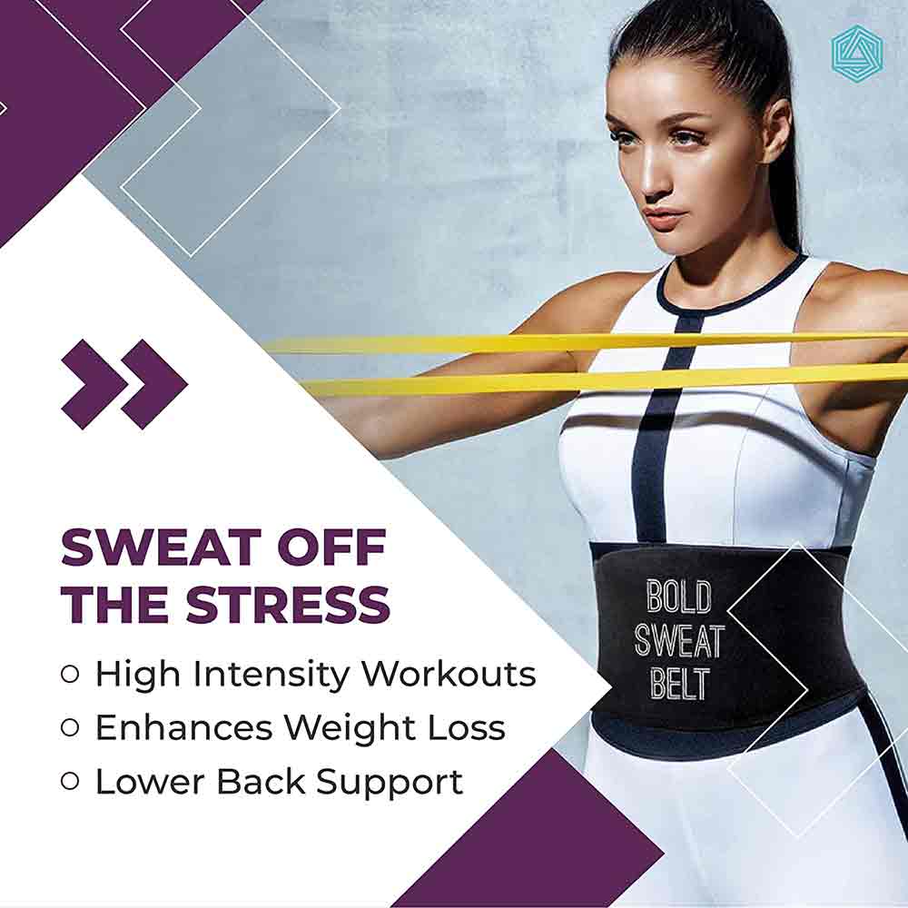 4 - Boldfit Sweat Belt,  Black  Large (fits Up To 50 Inch) 