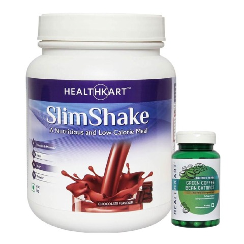 HealthKart Slim Shake (Chocolate) 1kg + Green Coffee Bean Extract (90 caps), 2 Piece(s)/Pack Chocolate (Shake) & GCB - Unflavoured