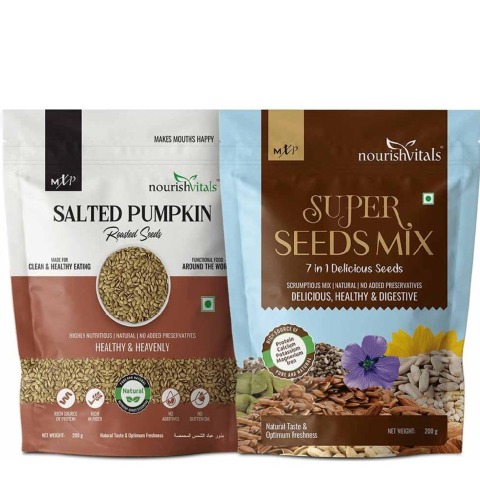 1 - NourishVitals Healthy Munching Combo, Salted Pumpkin Roasted Seeds + Super Seeds Mix 2 Piece(s)/Pack