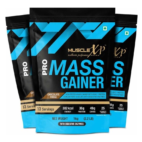 1 - MuscleXP Pro Mass Gainer with Whey Protein, 2.2 lb Chocolate Fudge (Pack of 3)