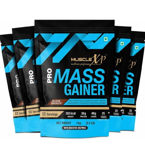 1 - MuscleXP Pro Mass Gainer with Whey Protein,  2.2 lb  Belgium Chocolate (Pack of 5) 