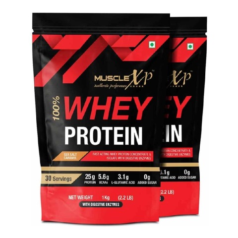 1 - MuscleXP 100% Whey Protein with Digestive Enzyme, 2.2 lb Sea Salt Caramel (Pack of 2)