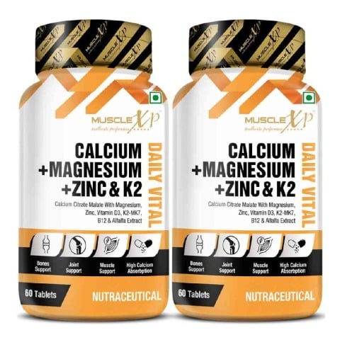 1 - MuscleXP Calcium + Magnesium + Zinc & K2,  60 tablet(s)  Unflavoured (Pack of 2) 