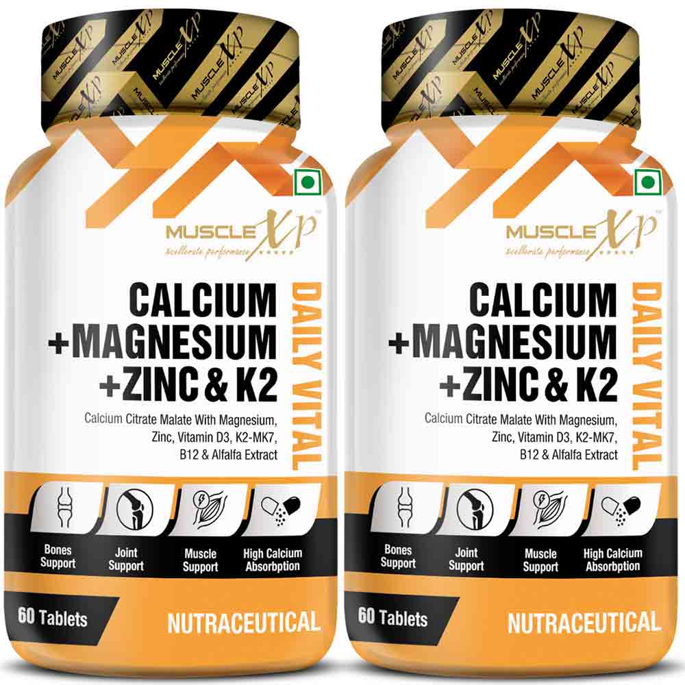 1 - MuscleXP Calcium + Magnesium + Zinc & K2,  60 tablet(s)  Unflavoured (Pack of 2) 