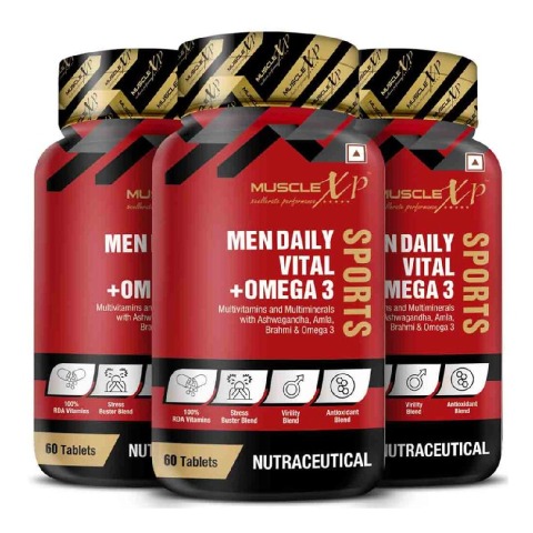 1 - MuscleXP Men Daily Vital + Omega 3 Sports Multivitamin,  60 tablet(s)  Unflavoured (Pack of 3) 