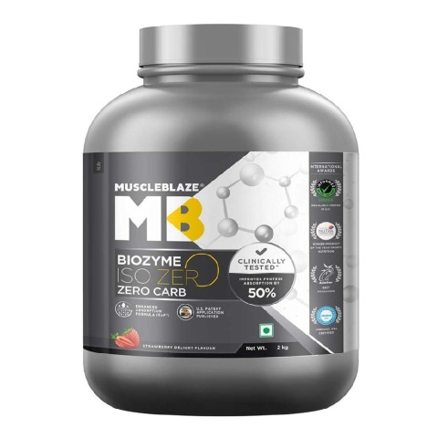 1 - MuscleBlaze Biozyme Iso-Zero, 4.4 lb Zero Carb Strawberry Delight