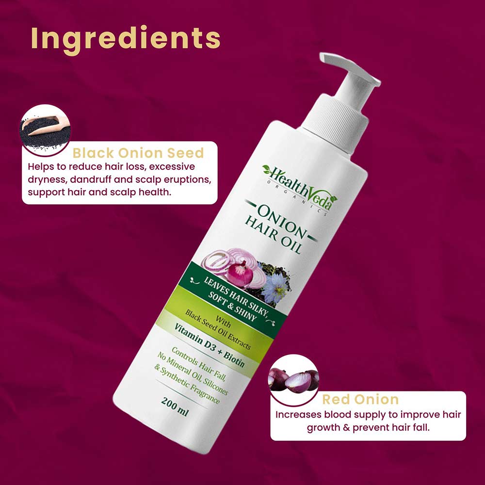 3 - Health Veda Organics Onion Hair Oil,  200 ml  for All Hair Type 