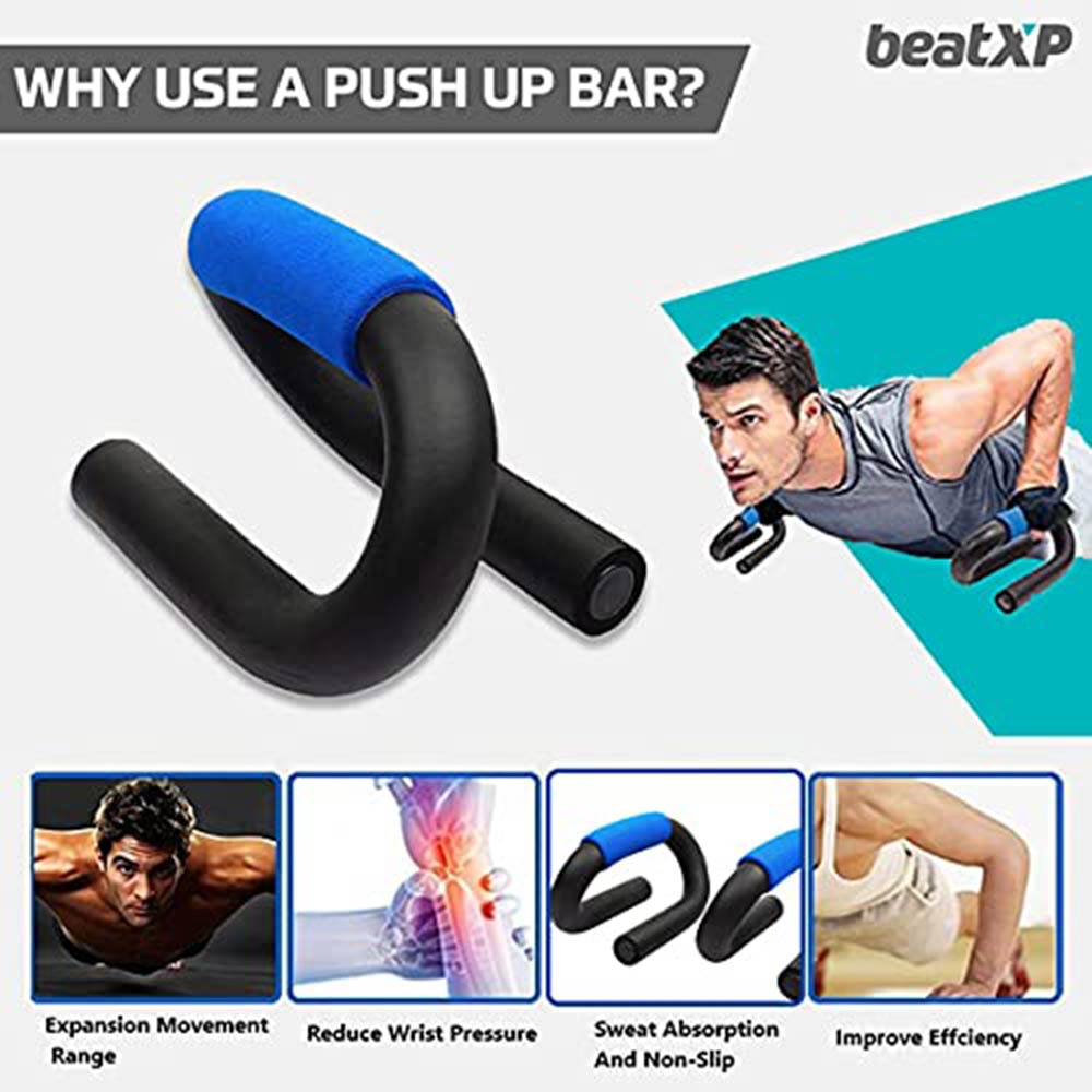 1 - beatXP Fitness S Shaped Push Up Bars,  Black & Blue  Free Size 