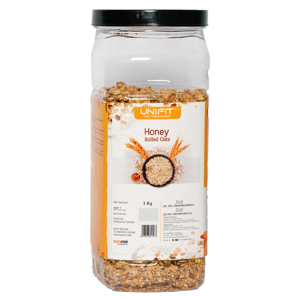 4 - UNIFIT Honey Rolled Oats,  1 kg  Unflavoured 