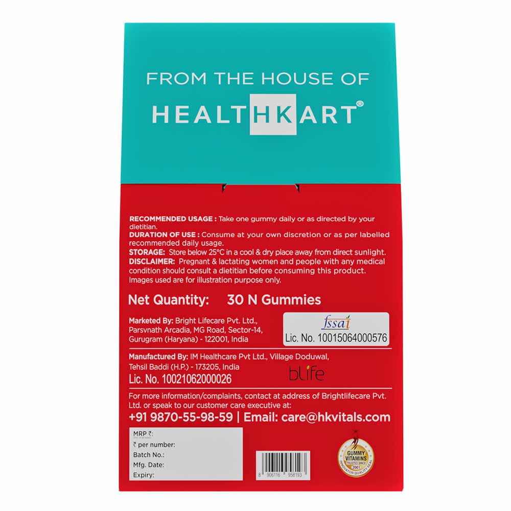 7 - HK Vitals Biotin (10000 mcg) by  HealthKart,  30 gummies  Strawberry