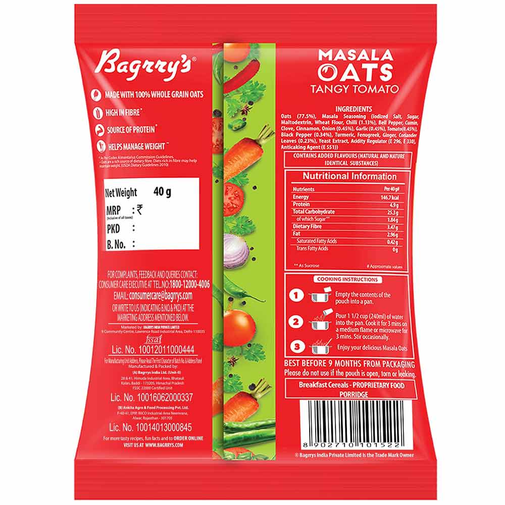 2 - Bagrrys Masala Oats,  40 g  Tangy Tomato 