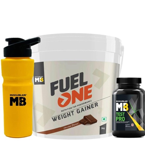 MB Fuel One Weight Gainer 5 kg & Sipper Bottle & Test Pro (Natural Testosterone Booster) Combo