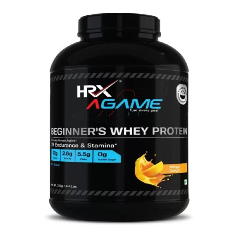 1 - HRX AGame Beginner's Whey Protein, 4.4 lb Mango Delight