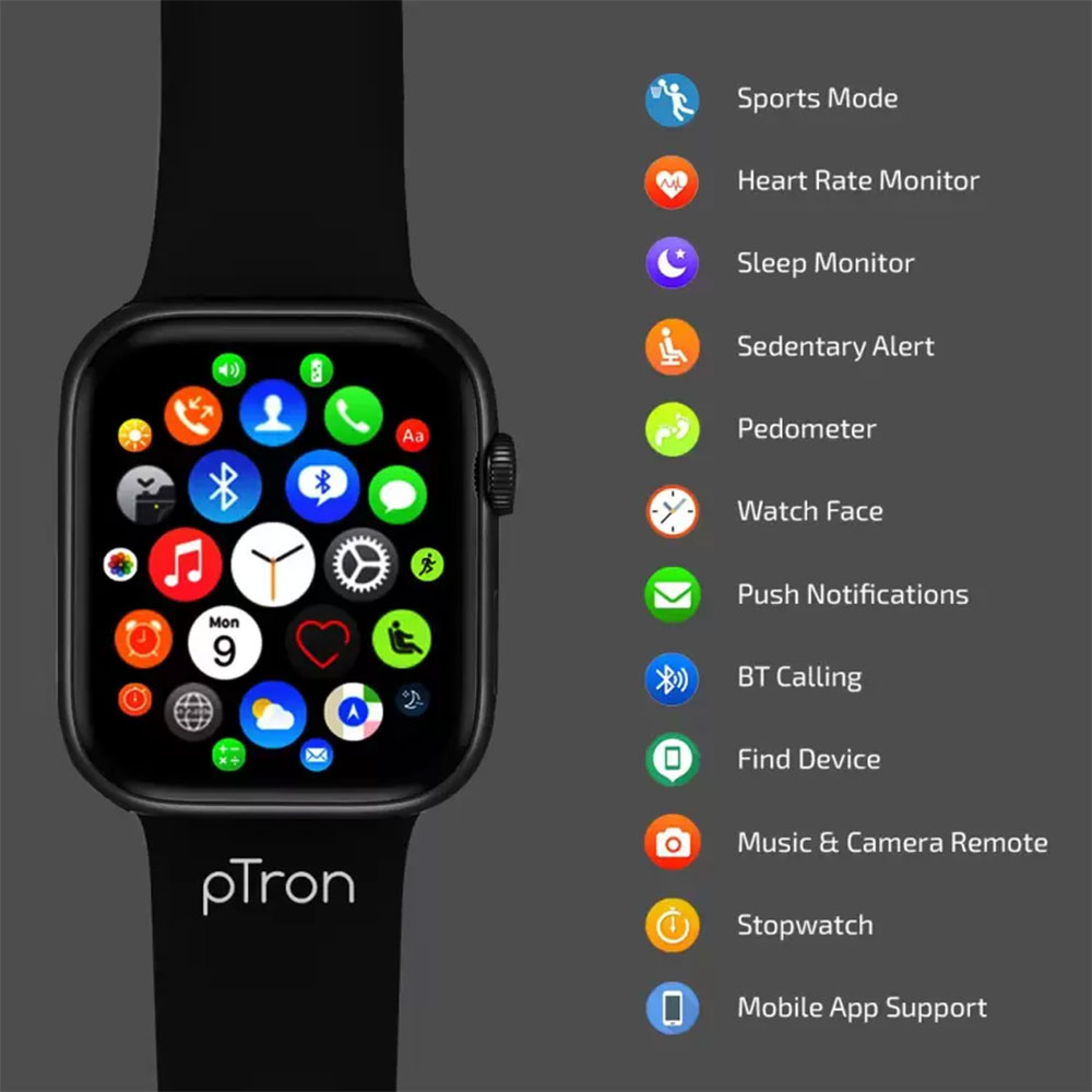 5 - Ptron Pulsefit P261 Smartwatch,  Black  Free Size 