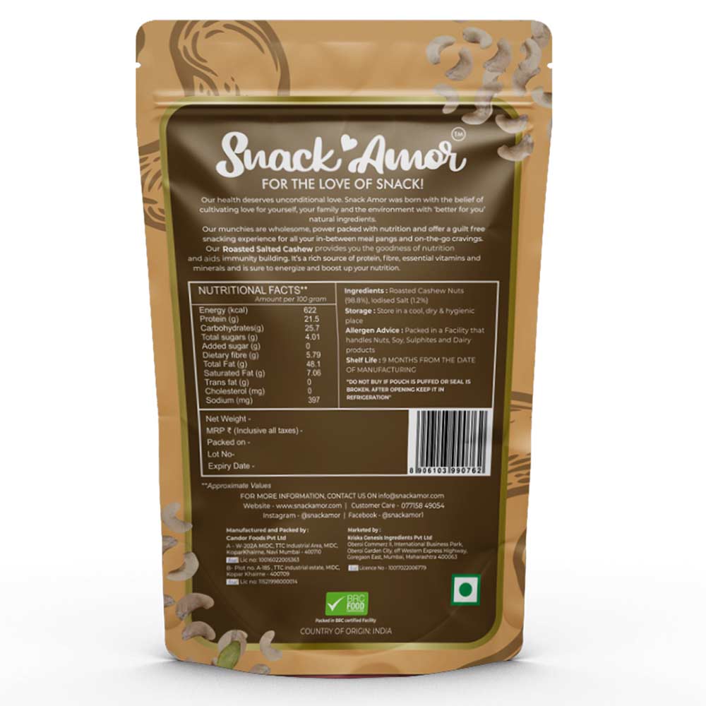 2 - SnackAmor Roasted Salted Cashew,  170 g  Unflavoured 