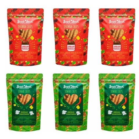 SnackAmor Quinoa Chips & Jowar Chips Combo, Achari Masala & Chilli Chataka 6 Piece(s)/Pack