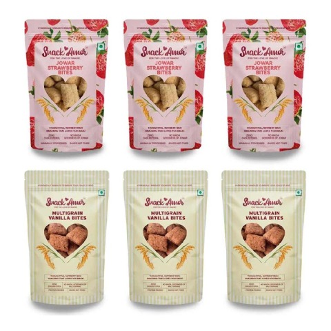 SnackAmor Jowar & Multigrain Bites Combo, Strawberry & Vanilla 6 Piece(s)/Pack