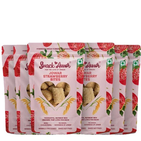 SnackAmor Jowar Bites, Strawberry (Pack of 6) 100 g