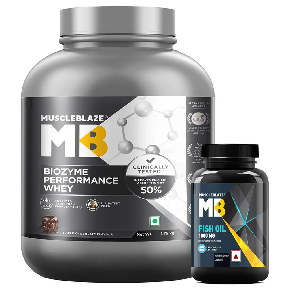 MuscleBlaze Biozyme Performance Whey 3.85 lb & Fish Oil 30 Caps Combo
