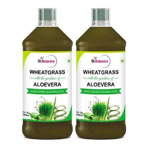 St.Botanica Wheatgrass Aloevera Juice (Pack of 2), Natural 0.500 L